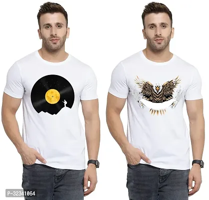 Stylish Polycotton White Printed Tees For Men Pack of 2-thumb0