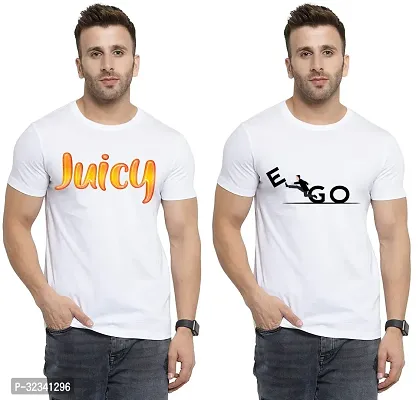 Stylish Polycotton White Printed Tees For Men Pack of 2-thumb0