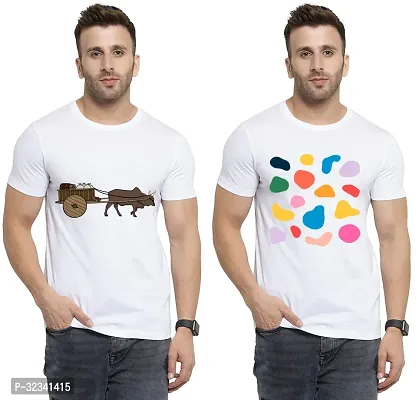 Stylish Polycotton White Printed Tees For Men Pack of 2-thumb0