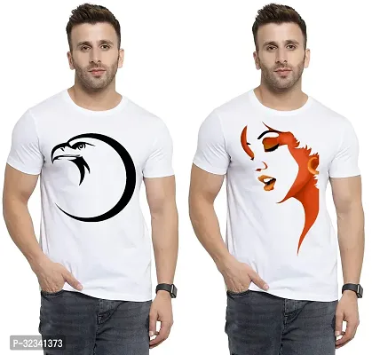 Stylish Polycotton White Printed Tees For Men Pack of 2-thumb0