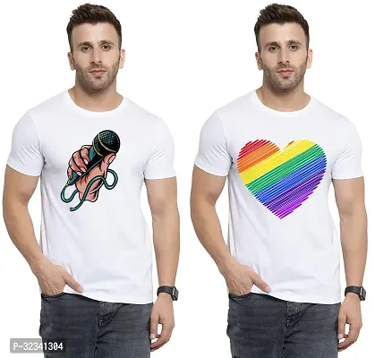 Stylish Polycotton White Printed Tees For Men Pack of 2-thumb0