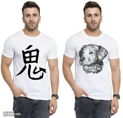 Stylish Polycotton White Printed Tees For Men Pack of 2-thumb0