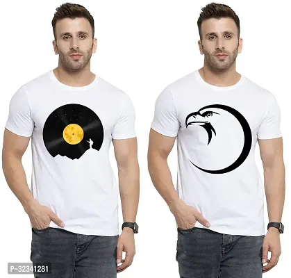 Stylish Polycotton White Printed Tees For Men Pack of 2-thumb0