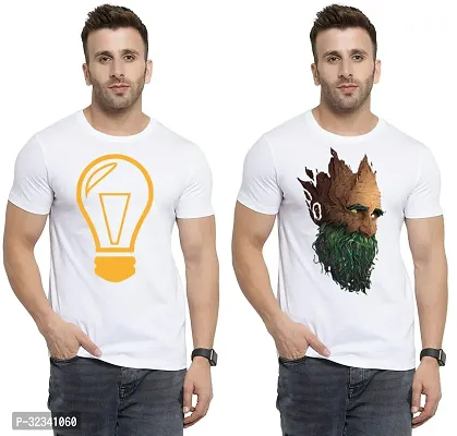 Stylish Polycotton White Printed Tees For Men Pack of 2-thumb0