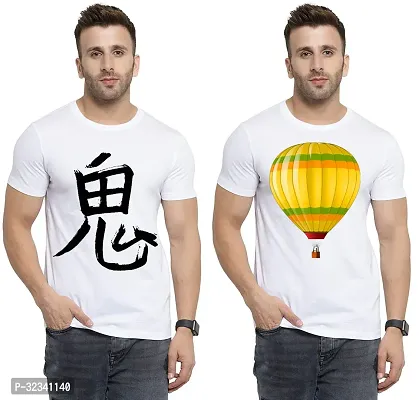 Stylish Polycotton White Printed Tees For Men Pack of 2