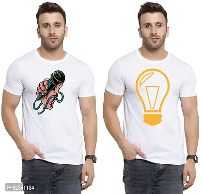 Stylish Polycotton White Printed Tees For Men Pack of 2-thumb0