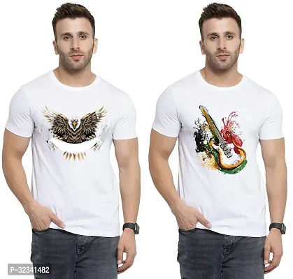 Stylish Polycotton White Printed Tees For Men Pack of 2-thumb0