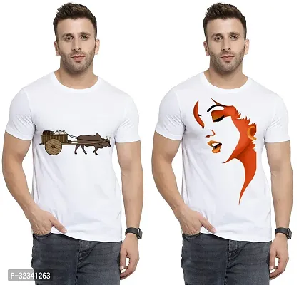 Stylish Polycotton White Printed Tees For Men Pack of 2-thumb0