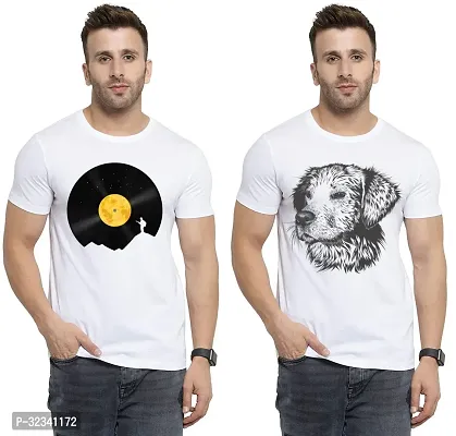 Stylish Polycotton White Printed Tees For Men Pack of 2-thumb0