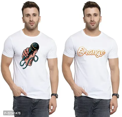 Stylish Polycotton White Printed Tees For Men Pack of 2