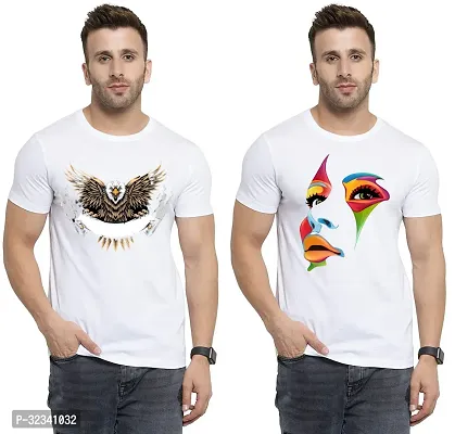 Stylish Polycotton White Printed Tees For Men Pack of 2-thumb0