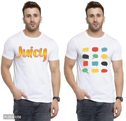 Stylish Polycotton White Printed Tees For Men Pack of 2