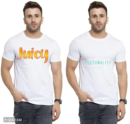 Stylish Polycotton White Printed Tees For Men Pack of 2-thumb0