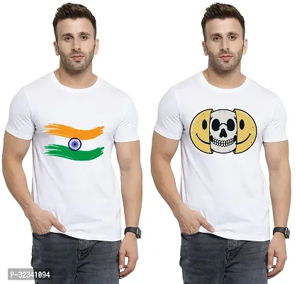 Stylish Polycotton White Printed Tees For Men Pack of 2-thumb0