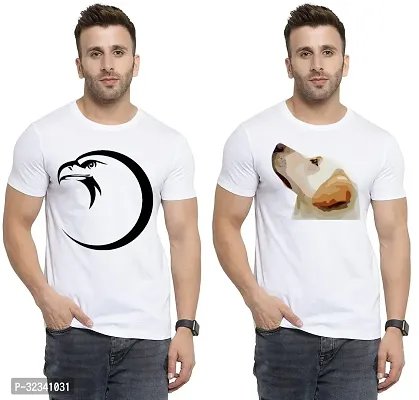 Stylish Polycotton White Printed Tees For Men Pack of 2-thumb0