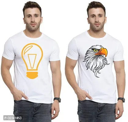 Stylish Polycotton White Printed Tees For Men Pack of 2-thumb0