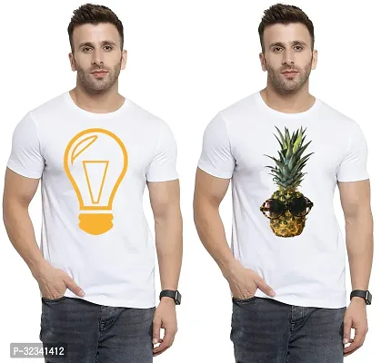 Stylish Polycotton White Printed Tees For Men Pack of 2-thumb0