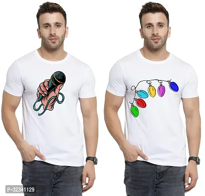 Stylish Polycotton White Printed Tees For Men Pack of 2-thumb0