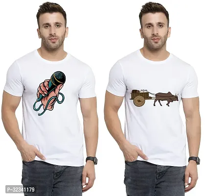 Stylish Polycotton White Printed Tees For Men Pack of 2-thumb0