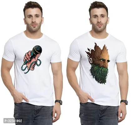 Stylish Polycotton White Printed Tees For Men Pack of 2-thumb0