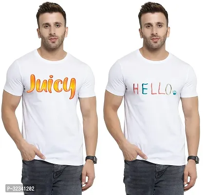 Stylish Polycotton White Printed Tees For Men Pack of 2-thumb0