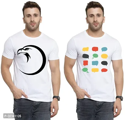 Stylish Polycotton White Printed Tees For Men Pack of 2-thumb0