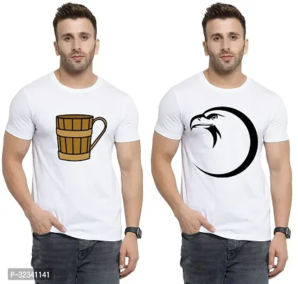 Stylish Polycotton White Printed Tees For Men Pack of 2