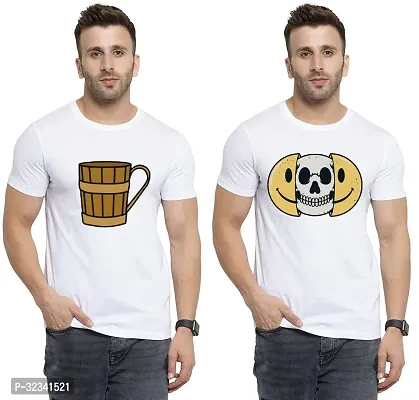 Stylish Polycotton White Printed Tees For Men Pack of 2-thumb0