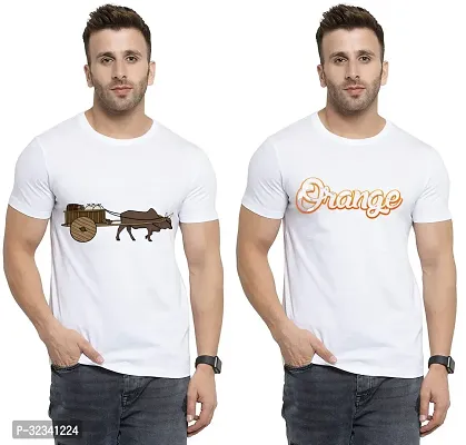 Stylish Polycotton White Printed Tees For Men Pack of 2-thumb0