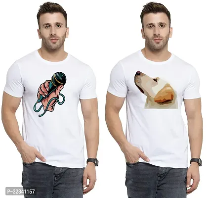 Stylish Polycotton White Printed Tees For Men Pack of 2-thumb0