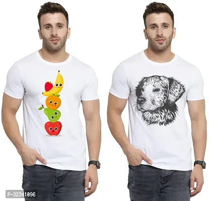 Stylish Polycotton White Printed Tees For Men Pack of 2-thumb0