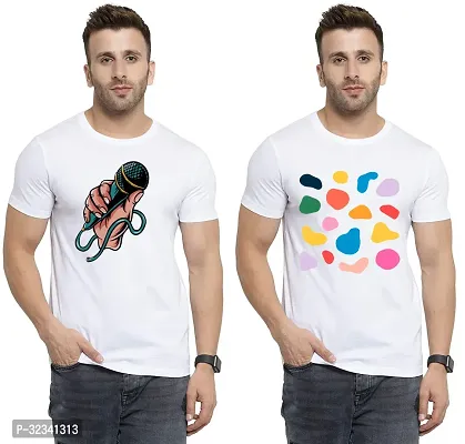 Stylish Polycotton White Printed Tees For Men Pack of 2-thumb0