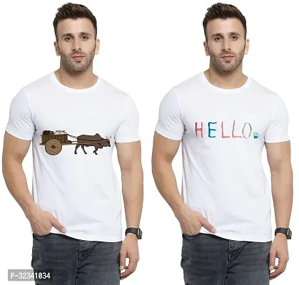 Stylish Polycotton White Printed Tees For Men Pack of 2-thumb0