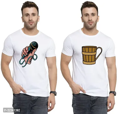 Stylish Polycotton White Printed Tees For Men Pack of 2-thumb0