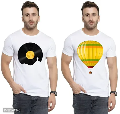 Stylish Polycotton White Printed Tees For Men Pack of 2-thumb0