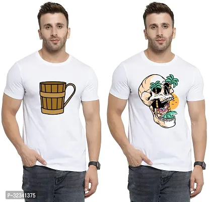 Stylish Polycotton White Printed Tees For Men Pack of 2-thumb0