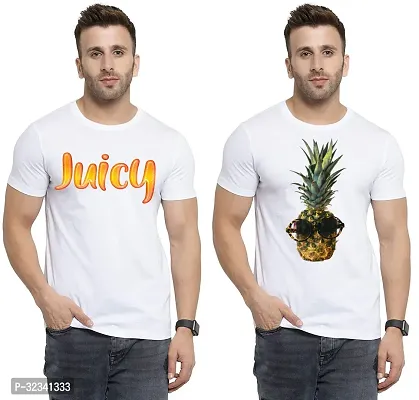 Stylish Polycotton White Printed Tees For Men Pack of 2-thumb0