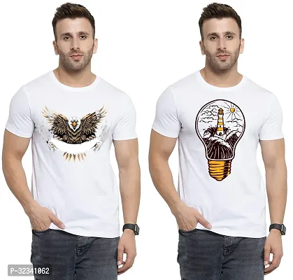 Stylish Polycotton White Printed Tees For Men Pack of 2-thumb0