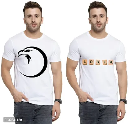 Stylish Polycotton White Printed Tees For Men Pack of 2-thumb0