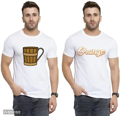 Stylish Polycotton White Printed Tees For Men Pack of 2-thumb0