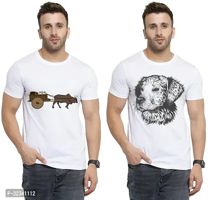 Stylish Polycotton White Printed Tees For Men Pack of 2-thumb0