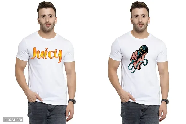 Stylish Polycotton White Printed Tees For Men Pack of 2-thumb0