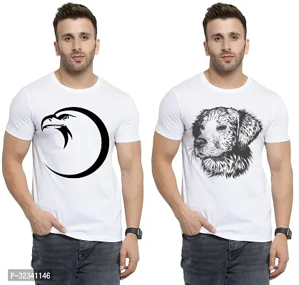 Stylish Polycotton White Printed Tees For Men Pack of 2-thumb0