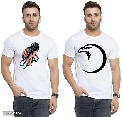 Stylish Polycotton White Printed Tees For Men Pack of 2-thumb0