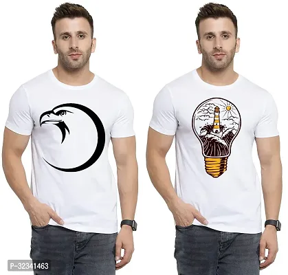 Stylish Polycotton White Printed Tees For Men Pack of 2-thumb0