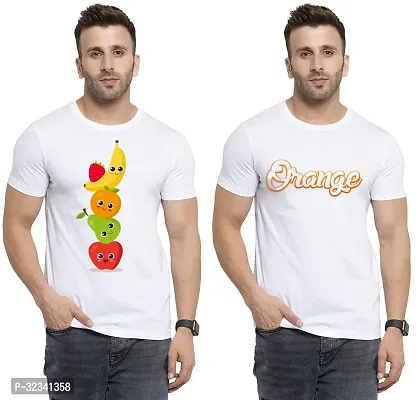 Stylish Polycotton White Printed Tees For Men Pack of 2-thumb0