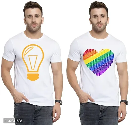 Stylish Polycotton White Printed Tees For Men Pack of 2-thumb0