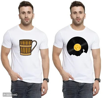 Stylish Polycotton White Printed Tees For Men Pack of 2-thumb0