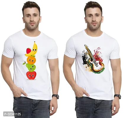 Stylish Polycotton White Printed Tees For Men Pack of 2-thumb0