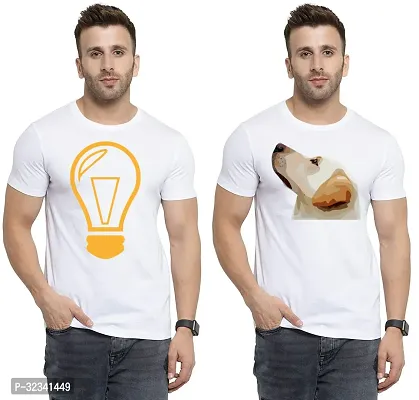 Stylish Polycotton White Printed Tees For Men Pack of 2